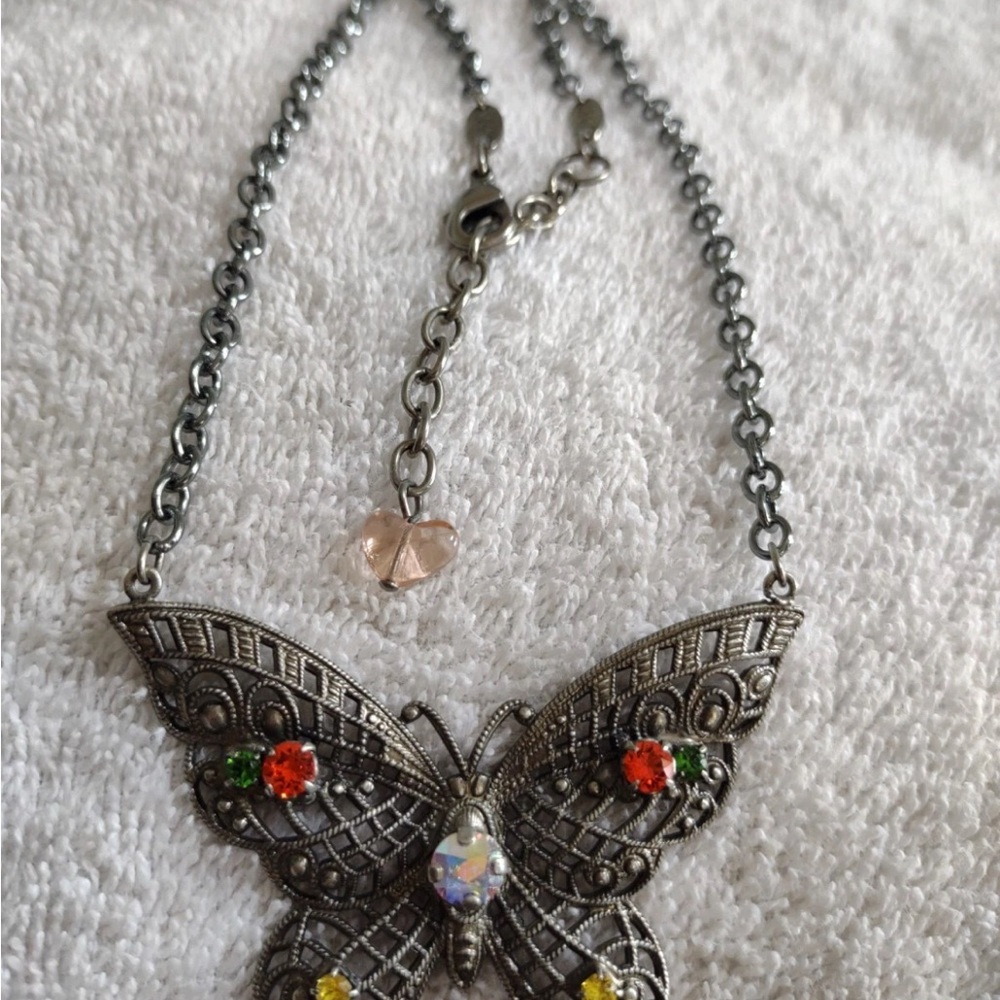 Sabika Silver Butterfly Necklace with Multicolor Accents - Picture 6 of 6